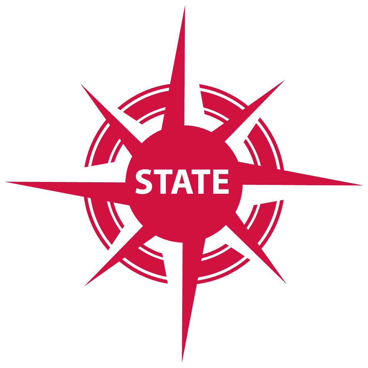 red compass with STATE in center