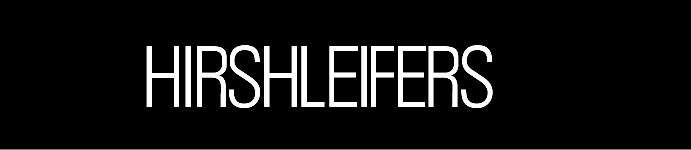 Hirshleifers label - white text on black background